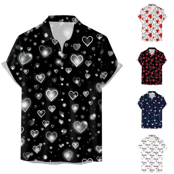 Erkek sevgililer Günü Rahat Kısa Kollu Sonbahar Kış 3D Baskılı Gömlek Moda Üst Bluz Gömlek Nefes erkek Giysileri