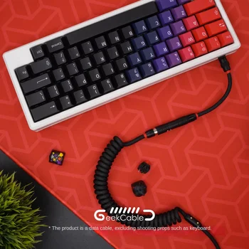 GeekCable Saf Manuel Bilgisayar Özelleştirilmiş Klavye Veri Kablosu Bahar Spiral Siyah Donanım Örgülü Karbon Siyah Tip-C