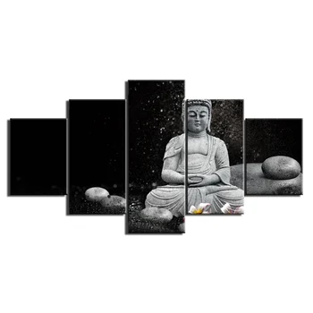 HD baskılı 5 parça tuval sanat Buda meditasyon yağmur çakıl boyama doğu duvar sanatı tuval yağlıboya Ücretsiz kargo / NY-6810C