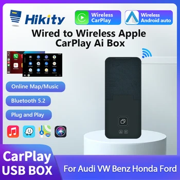 Hikity Kablosuz Android Otomatik Adaptör Kablosuz Apple CarPlay Aı Kutusu AI Ses USB Tip-C Dongle Audi VW Benz Honda Ford