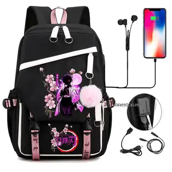 Iblis avcısı Agatsuma Zenitsu Sırt Çantası Schoolbag USB Laptop çantası Kochou Shinobu Erkek Kadın Sırt Çantası Seyahat Omuz Açık Çanta