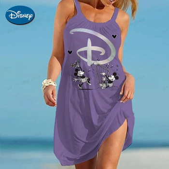Kadın elbiseleri Sapanlar Kolsuz Plaj Elbiseleri Gevşek Seksi 2023 kızın Boho Disney Mickey Mouse Elbiseler kadın Zarif Elbiseler