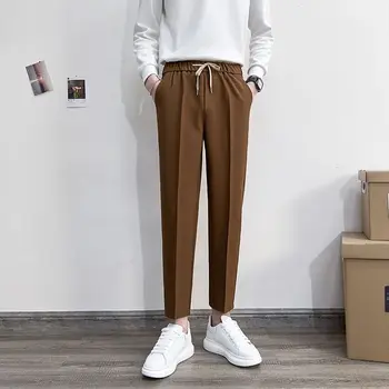 Kadınlar 2023 İlkbahar Yaz Moda Gevşek Ayak Bileği Uzunluğu Pantolon Erkek İnce günlük giysi Pantolon Erkekler Düz Renk Düz Pantolon H128