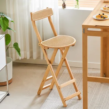 Katlanabilir Bar Sandalyeleri Ev Basit Modern yüksek tabure katı ahşap Bar Tabureleri Mutfak Japon Restoran Rattan Arkalığı Sandalye