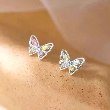 Kelebek Küpe Trend Gümüş Renk Moda Kristal Küpe Kadınlar Lüks Narin Kulak düğme küpe Takı Parti Hediyeler