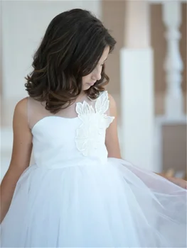 Kutsal Beyaz Melek Kolsuz Dantel Baskı Çiçek Kız Elbise Prenses Balo İlk Communion Elbise Çocuklar Sürpriz doğum günü hediyesi