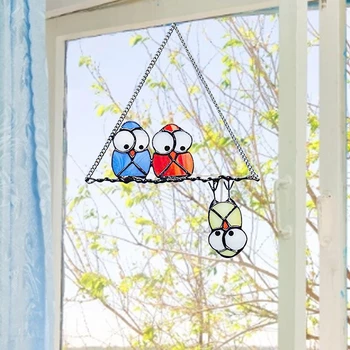 Kuşlar Vitray Pencere asılı dekorlar Rüzgar Ahenge Suncatcher Akrilik Kuşlar Asılı Dekorasyon El Sanatları Pencere Kolye Ev Dekor