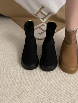 Kürklü Kışlık Botlar Deri kadın ayakkabısı Botları-Kadınlar Avustralya Yuvarlak Ayak Düz Topuk Peluş 2023 Kar Bayanlar Med Kauçuk