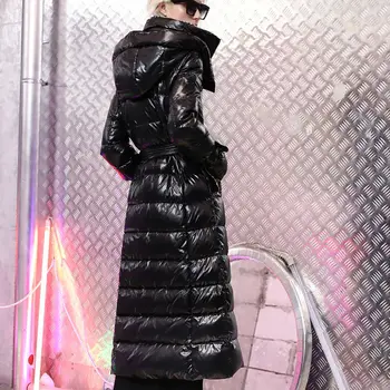 Kış Moda Rüzgar Geçirmez Uzun Parkas Palto Kadınlar İçin Rahat Siyah Kalın Sıcak Kirpi Ceketler Kemer İle Moda Kapşonlu Kabanlar