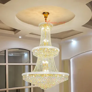 LED Kristal avize lamba Kolye Villa Kristal Avize Altın Krom Asılı Aydınlatma Armatürü Otel Lobisinde Oturma Odası Lamba