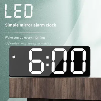 LED aynalı masa Saati dijital alarmlı saat Erteleme Ekran Zaman Masaüstü Elektronik Masa Saatleri Masaüstü Saat Uyandırma çalar saat Yeni