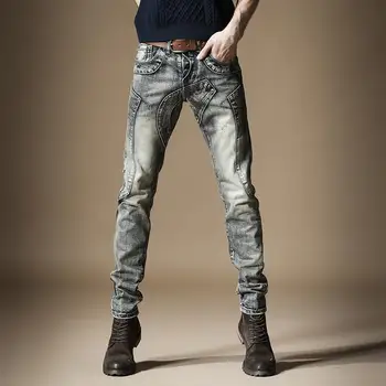 Lokomotif rock tarzı retro yıkanmış kot erkek düz hip hop dikiş punk eski motosiklet denim pantolon giyim pantolon