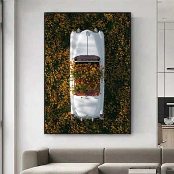 Lüks Araba Çiçekler Boyama Supercar Tuval Baskılar Posteri Modern Manzara Duvar sanat resmi Oturma Odası Dekor için Duvar