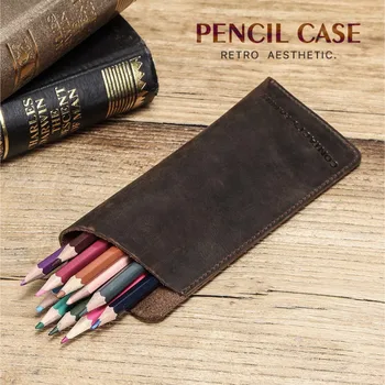 Lüks Hakiki Deri kalemlik Çıkarılabilir Kalem Tepsisi Tutucu kalem Kutusu Ofis Okul Malzemeleri Çantası Kalem Çantası Yaratıcı Hediye