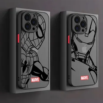 Marvel SpiderMna IronMan Buzlu Kılıf Apple iPhone 13 Pro Max 11 14 Artı 12 Mini XR X XS 7 8 6 6S SE Kaymaz Telefon Kapağı