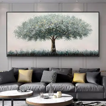 Mintura, Oturma Odası için duvar Resimleri Handpainted Büyük Yeşil Ağaç Yağlıboya Tuval üzerine, Modern, ev Dekorasyon Soyut Sanat