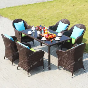 Mobilya Avlu OutdoorBalcony Eğlence Rattan Sandalye Kombinasyonu Bahçe Rattan Su Geçirmez ve Güneş Koruma Masa ve Sandalye