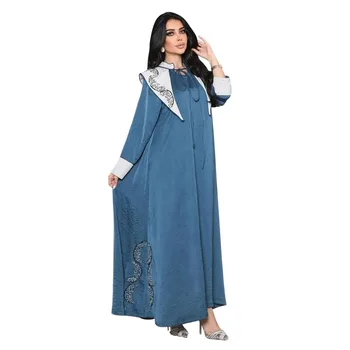Moda Türk Abayas Temel Elmas Kontrast Renk uzun elbise Rahat Gevşek Müslüman Tam Kollu Giyim Kadınlar İçin