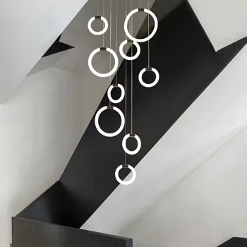 Modern LED Kristal Avize Merdiven Oturma Odası Lüks Akrilik Halka Asılı Lambalar Minimalizm Kapalı Tavan aydınlatma armatürleri