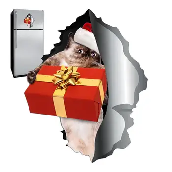 Noel Çıkartmalar Araba Buzdolabı Mıknatısları Noel Kedi Sticker Buzdolabı Çıkartması Mıknatıs Manyetik Araba Çıkartmaları 3D Çatlak
