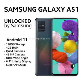 Orijinal Marka Samsung Galaxy A51 SM-A515U 128GB + 4GB 48MP kilidi açılmamış akıllı telefon-Açılmamış