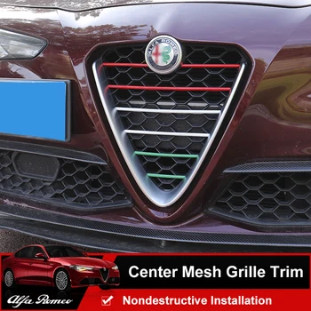 QHCP Ön İzgara Trim Merkezi Örgü Şerit Sticker Kapak CF Stil Siyah Gümüş italyan Bayrağı 3 renk Alfa Romeo Giulia Stelvio İçin