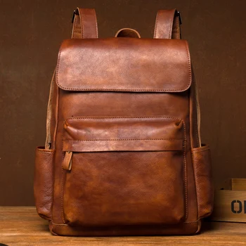 Retro trend el yapımı deri sırt çantası erkek iş eğlence deri sırt çantası büyük kapasiteli seyahat çantası bilgisayar çantası