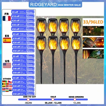 Ridgeyard 33/96 LED Güneş Alev Lambası Titrek Açık IP65 Su Geçirmez Peyzaj Yard bahçe lambası Yolu Aydınlatma meşale ışık