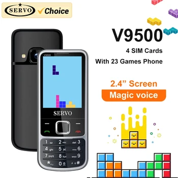 SERVO V9500 Dört SİM kilidi açılmamış cep telefonu Telefon 2G GSM Hızlı Arama Sihirli Ses Kaydedici FM Kara Liste Yüksek Kapasiteli Telefon Rehberi Cep Telefonu