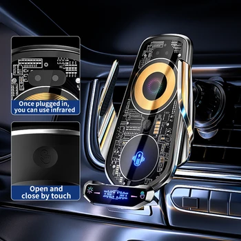 SUV için Şeffaf Devre Tasarımı Araba Kablosuz Şarj Telefon Tutucu Dönebilen Telefon Rafı