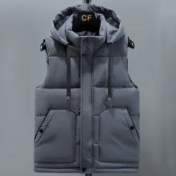 Sonbahar Kış Kolsuz Ceketler Erkekler için Kapşonlu 2023 Yeni Marka Moda erkek Yelek Rahat Sıcak Yastıklı Mont Artı Boyutu M-5XL