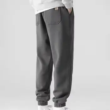 Soğuk Hava Sweatpants Kalınlaşmış Sportif Gevşek erkek Kış Polar Pantolon Sıcak Rahat Tüm Maç Pantolon Rahat