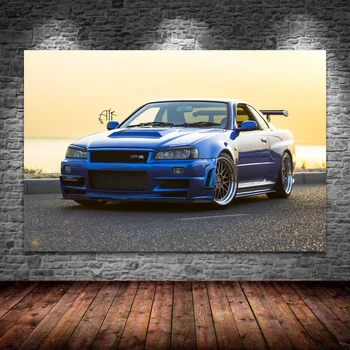 Supercar Nissan Skyline GTR R32 Mavi Araba Duvar Sanatı Posterler Ve Baskılar Tuval Boyama Oturma Odası Ev Dekor ıçin