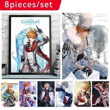 Sıcak Anime Posterler Genshin Darbe Oyun Karakterleri Fatui Tartaglia Seti Estetik Duvar sanat dekoru Baskılar duvar tablosu duvar çıkartmaları