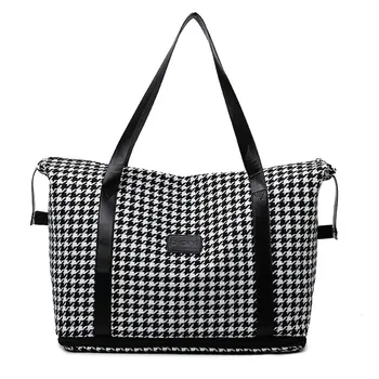 Unisex Seyahat silindir çanta Su Geçirmez Oxford küçük seyahat çantası Taşımak Tote Çanta Kadınlar için Moda Genişletilebilir Ekose Spor spor çanta 36L