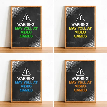 Uyarı Video Oyunlarına Bağırabilir-Oyun Posteri Baskısı-Oyun Duvar Sanatı Ev Dekoru-Erkek Yatak Odası Hediye Posterleri-Renk Seçenekleri