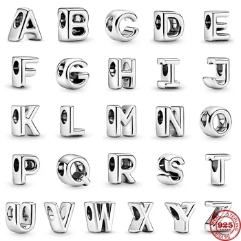 Yeni Mektup Alfabe A-Z Charms Adı Charm Fit Orijinal Pandora Boncuk Katı Gümüş 925 Bilezik Aksesuarları DIY Kadınlar Takı Hediye