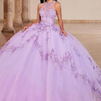 Yeni Zarif balo elbisesi Quinceanera Elbiseler Tatlı Kız Boncuk Pullu Aplikler Uzun Örgün Parti Etek Vestidos De 15 Años