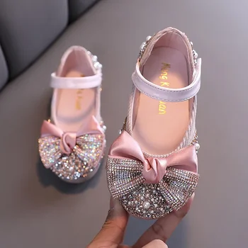 Yeni Çocuk Deri ayakkabı Taklidi Yay Prenses Kız Parti Dans Ayakkabıları Bebek Öğrenci Flats Çocuklar Performans Ayakkabı