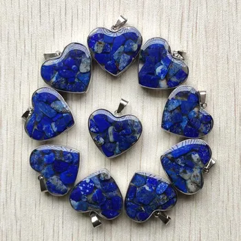 toptan 10 adet/grup Yeni moda kaliteli doğal Lapis Lazuli kalp şekli kolye 20mm takı yapımı için ücretsiz kargo
