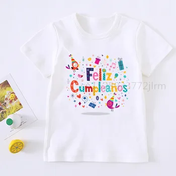 Çocuklar Feliz Cumpleanos Baskı Yeni yazlık t-Shirt İspanyolca Mutlu Doğum Günü T Shirt Numarası T Shirt Erkek Kawaii En Tees